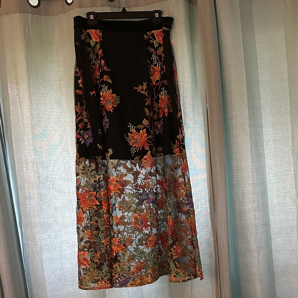 Aratta Black Pencil Skirt with Colorful Floral Embroidery